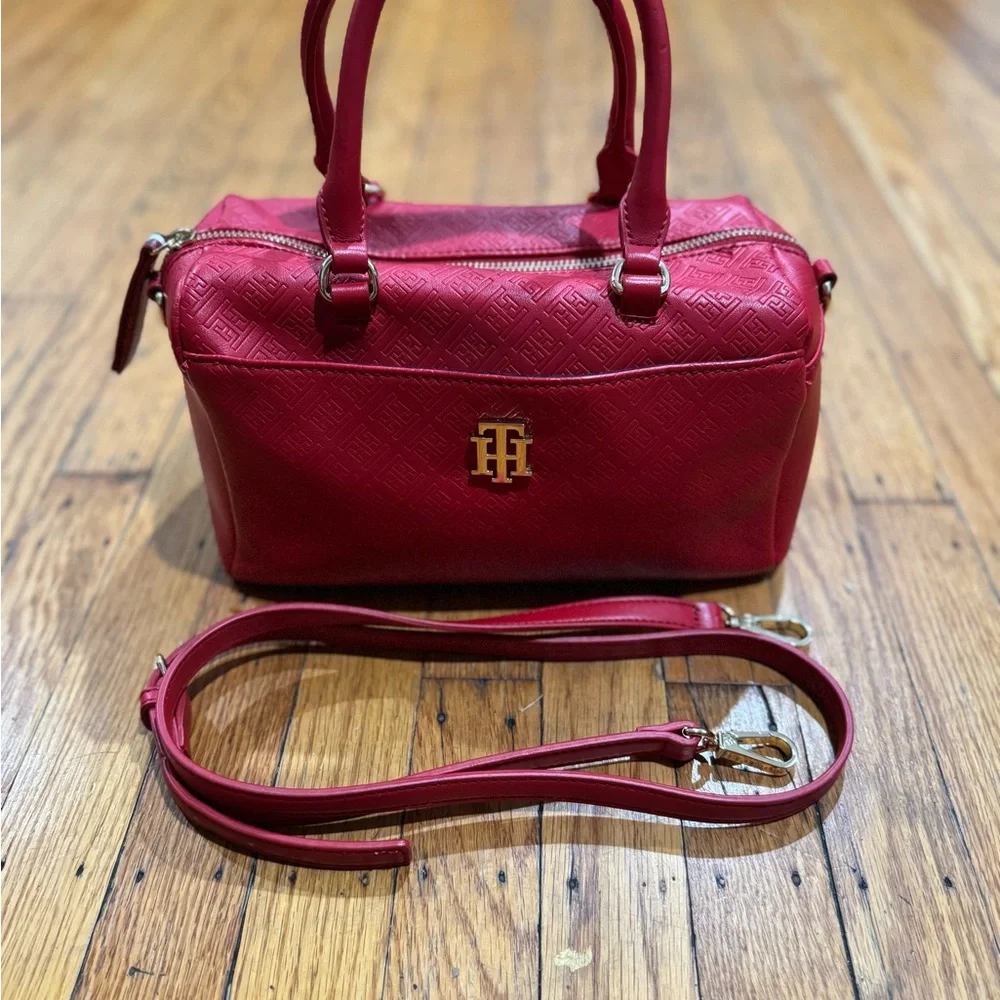 Tommy Hilfiger Red Embossed Zippered Handbag